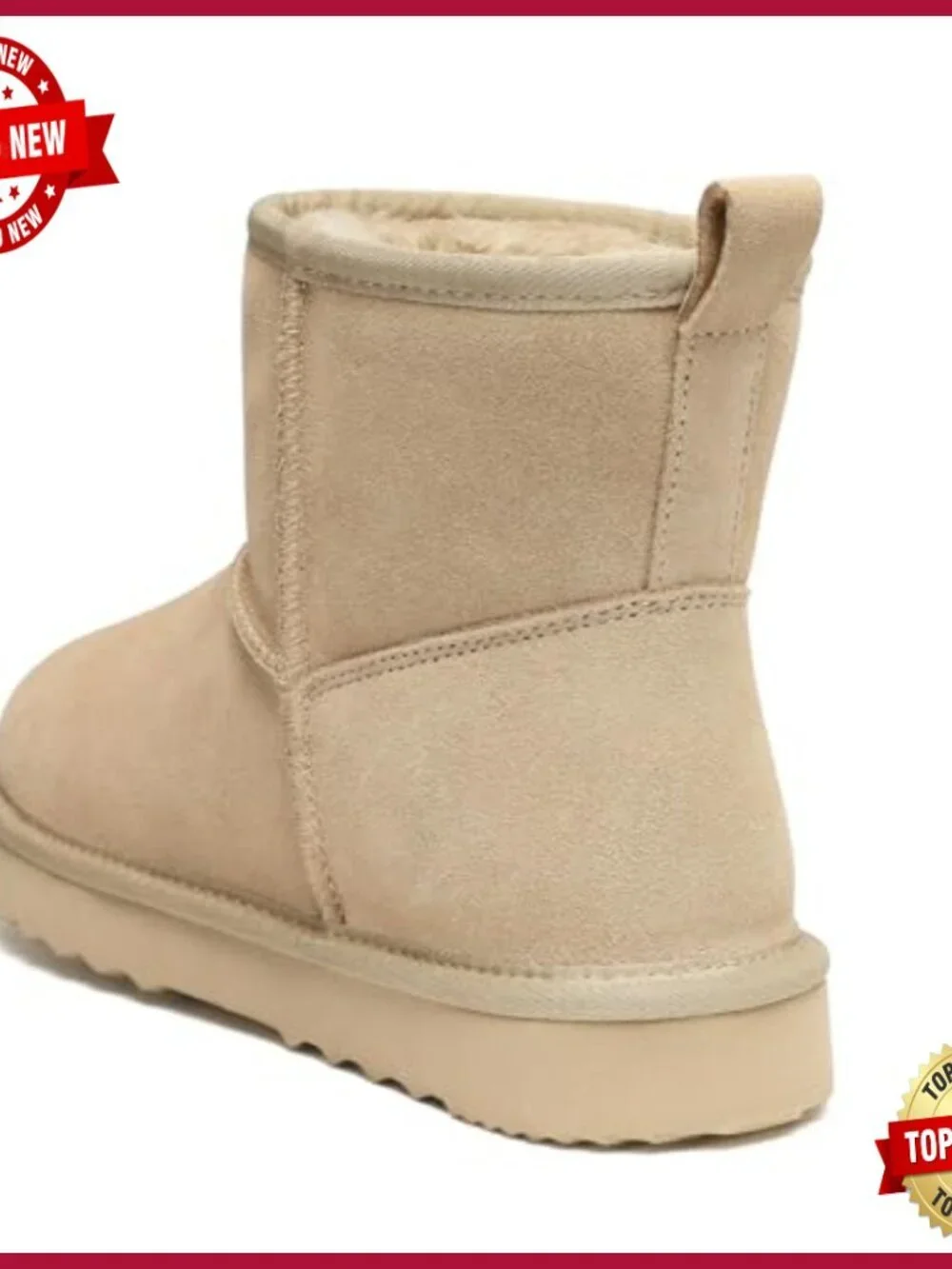 Genuine Suede Mini Snow Boots Winter Warm Fuzzy Fur Lined